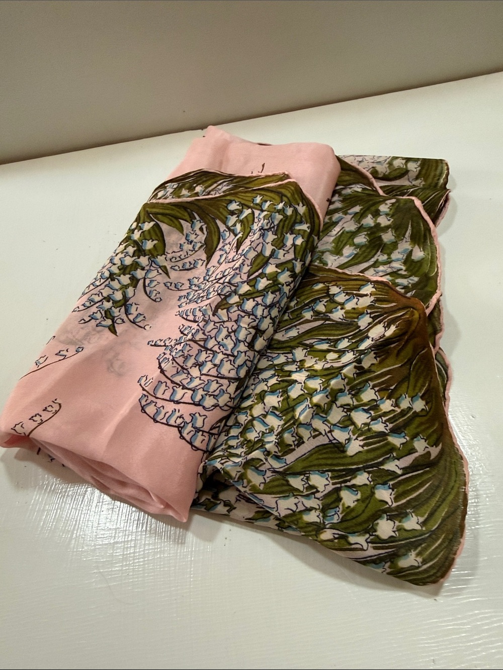 Carol Stanley Pink Botanical Print Silk Scarf made in Japan VINTAGE - Picture 4 of 16